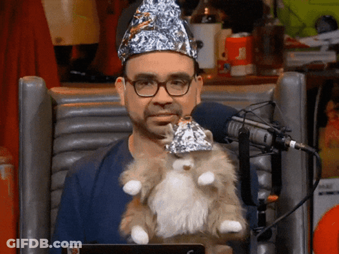 Man And His Puppet Wearing Tin Hat GIF