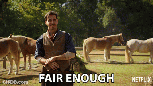 Man And Horses Saying Fair Enough GIF