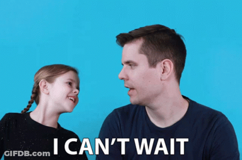Man And Little Girl Looking At Each Other Saying I Can't Wait GIF