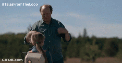 Man And Little Girl Standing In Field With #TalesFromTheLoop GIF