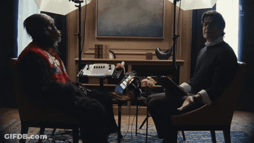 Man And Monkey In Red Vest Saying Monkey GIF