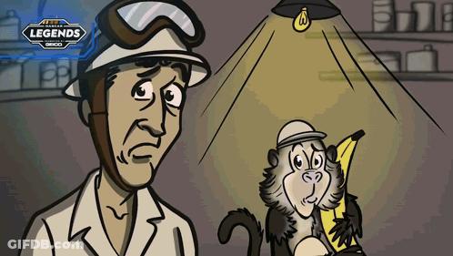 Man And Monkey With Legends Logo GIF