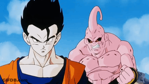 Man And Pink Monster Standing Together GIF