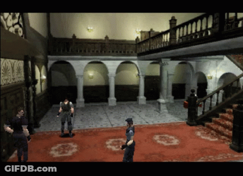 Man And Police Officer In Hallway GIF