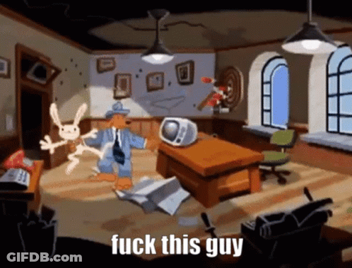 Man And Rabbit Saying Fuck This Guy GIF