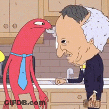 Man And Red Monster Cartoon GIF