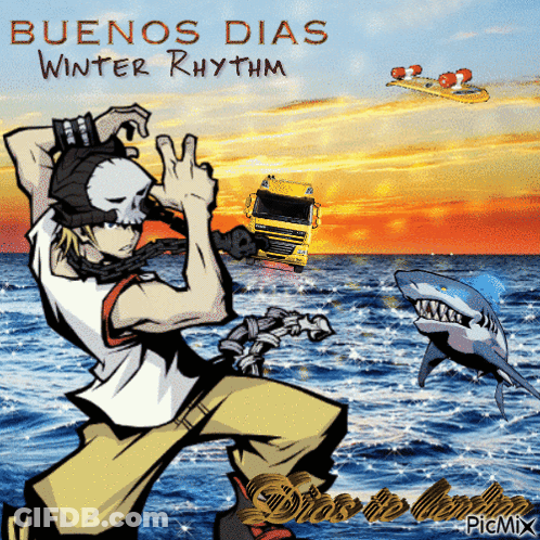 Man And Shark Saying Buenos Dias Winter Rhythm GIF