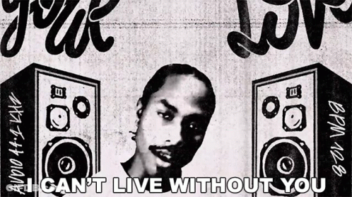 Man And Speakers Poster Saying I Can't Live Without You GIF