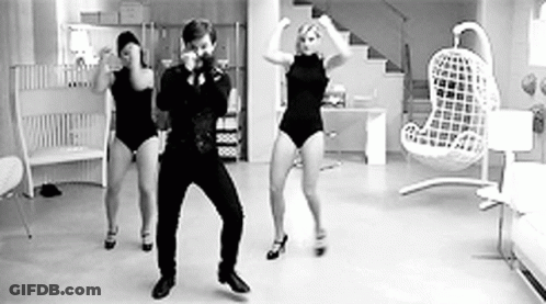 Man And Two Women Dancing In Room GIF