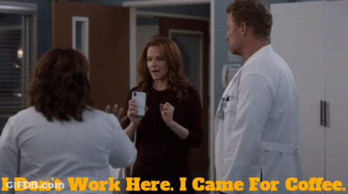Man And Two Women Saying I Don't Work Here I Came For Coffee GIF