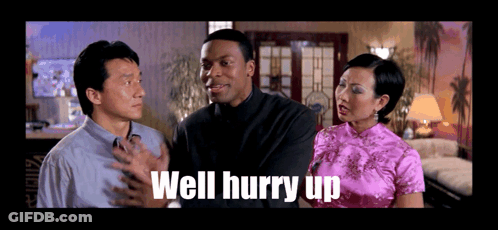 Man And Two Women Saying Well Hurry Up GIF