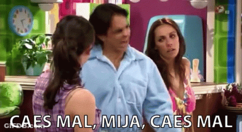 Man And Two Women Standing Caes Mal Mija Caes Mal GIF