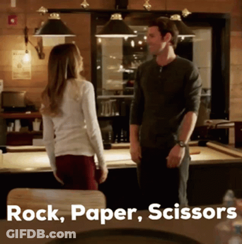 Man And Woman At Pool Table Saying Rock Paper Scissors GIF