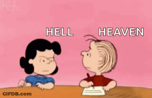 Man And Woman At Table Hell And Heaven GIF