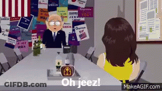 Man And Woman At Table Saying Oh Jeez GIF
