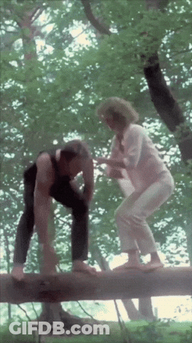 Man And Woman Balancing On A Log GIF