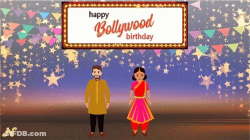 Man And Woman Before Happy Bollywood Birthday Sign GIF