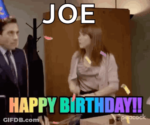 Man And Woman Celebrating Joe's Birthday With Confetti GIF