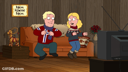Man And Woman Dancing In Front Of Hjem Kizere Hjem Sign GIF