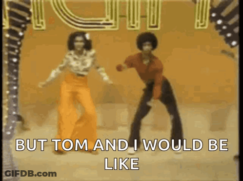 Man And Woman Dancing In Front Of Sign But Tom And I Would Be Like GIF