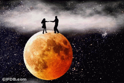 Man And Woman Dancing On Full Moon GIF