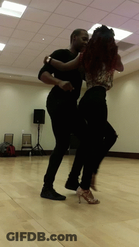 Man And Woman Dancing On Wooden Floor GIF