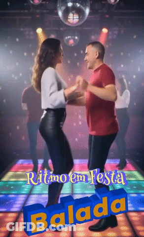 Man And Woman Dancing With Balada Text GIF