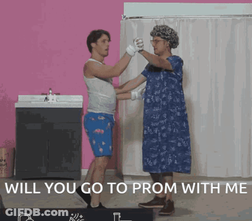 Man And Woman Dancing With Will You Go To Prom GIF
