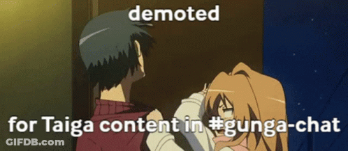 Man And Woman Demoted For Taiga Content In #Gunga-Chat GIF