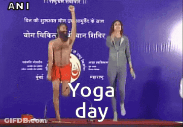 Man And Woman Doing Yoga At Yoga Day Sign GIF