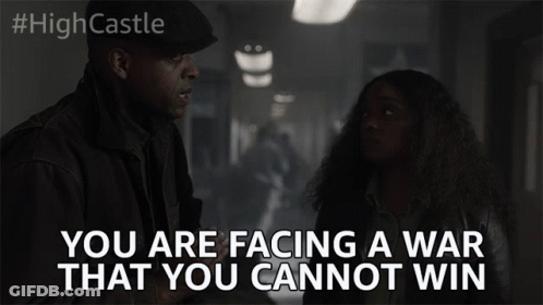 Man And Woman Facing War You Cannot Win GIF