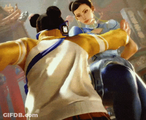 Man And Woman Fighting In Video Game With G Jacket GIF