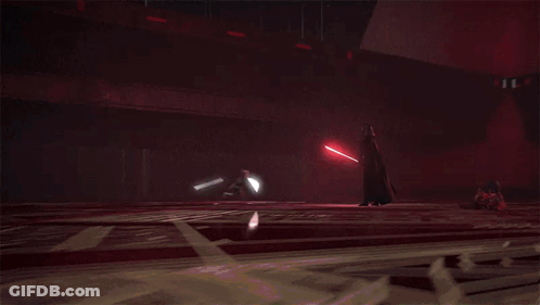 Man And Woman Fighting With Green Light Swords GIF