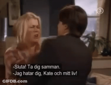 Man And Woman Fighting Woman Saying Sluta GIF