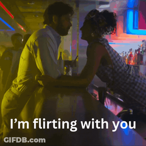Man And Woman Flirting At Bar GIF