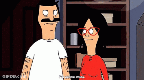 Man And Woman From Bob's Burgers Standing By Shelf GIF