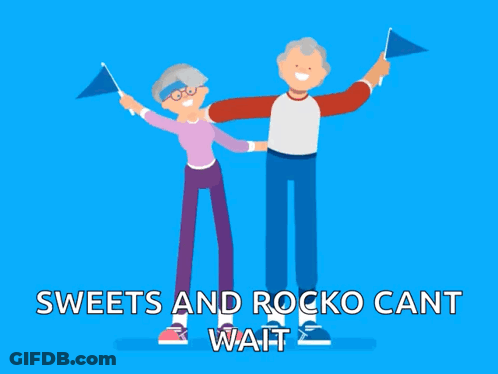 Man And Woman Holding Flags Sweets And Rocko Cant Wait GIF