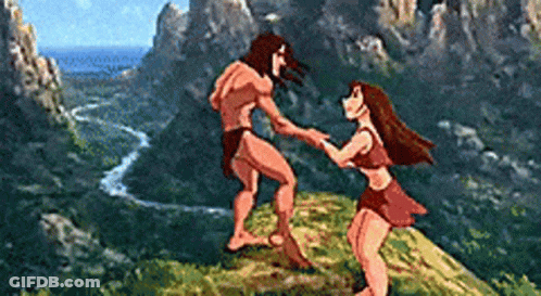 Man And Woman Holding Hands On Hill GIF