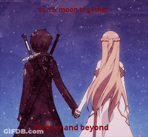 Man And Woman Holding Hands Sun Moon Forever GIF