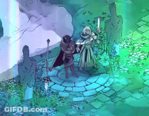 Man And Woman Holding Swords GIF