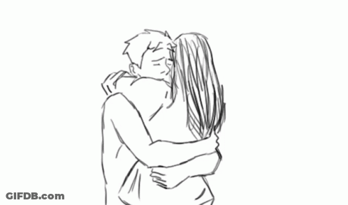 Man And Woman Hugging Black And White Drawing GIF