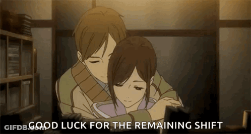 Man And Woman Hugging Good Luck For The Remaining Shift GIF