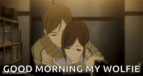 Man And Woman Hugging Good Morning Wolfie GIF