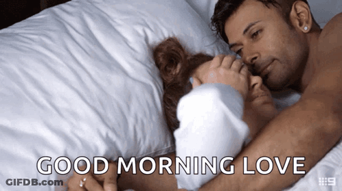 Man And Woman Hugging In Bed Good Morning Love GIF