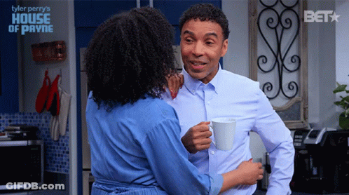 Man And Woman Hugging In Kitchen Tyler Perry's House Of Payne GIF