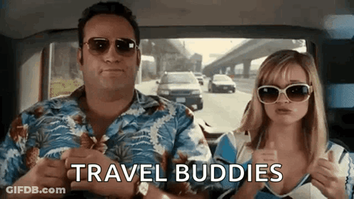 Man And Woman In Back Seat Saying Travel Buddies GIF