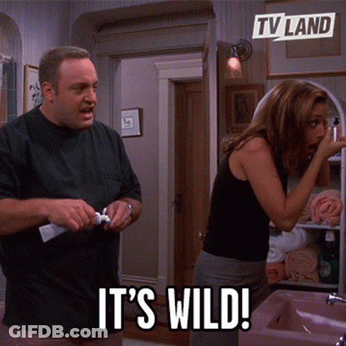 Man And Woman In Bathroom Saying It's Wild GIF