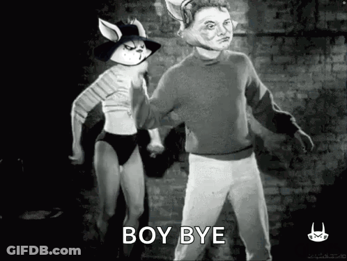 Man And Woman In Black And White Saying Boy Bye GIF