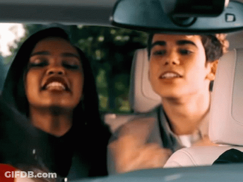 Man And Woman In Car With Mirror Showing D GIF