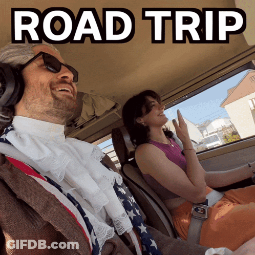 Man And Woman In Car With Road Trip GIF